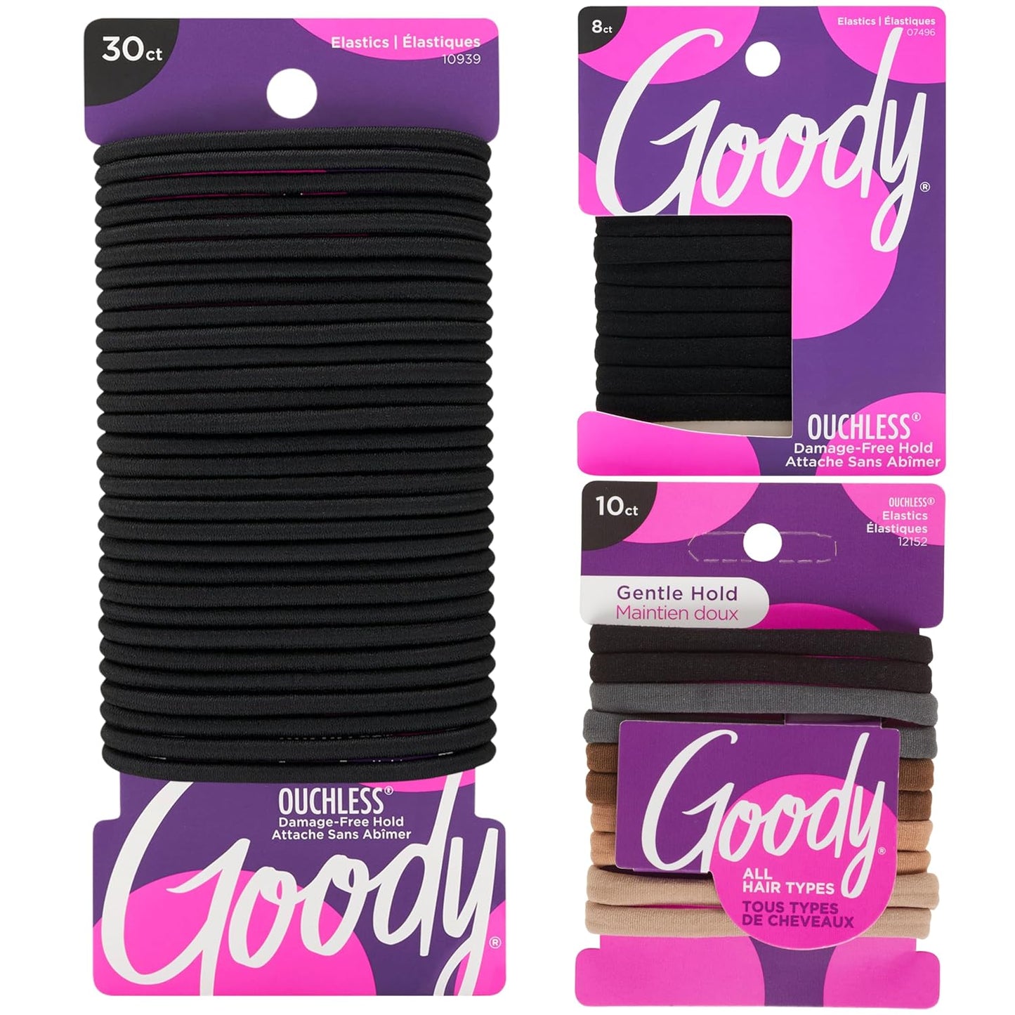 Ultimate Daily Hair Ties Kit - Ouchless No-Damage Elastics for All Hair Types | 30 Black + 10 Neutral + 8 Seamless Ponytail Holders
