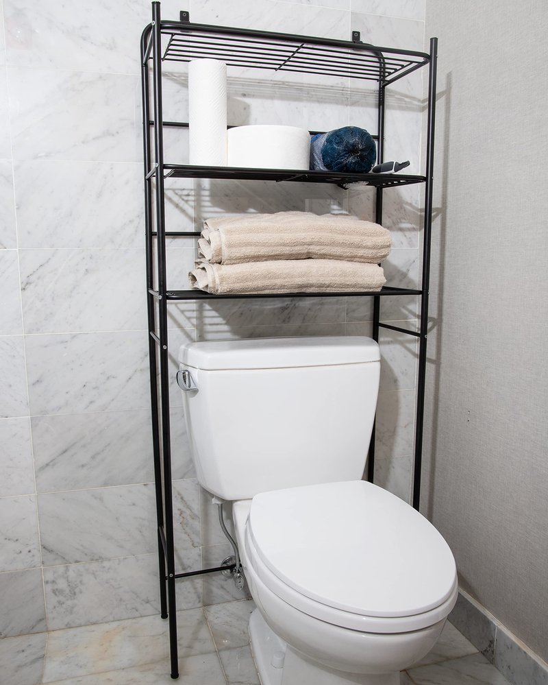 Mind Reader Over The Toilet Storage Rack, Bathroom Organizer, Bathroom Shelves, Metal, 23.5" L x 10.25" W x 70.5" H, Black