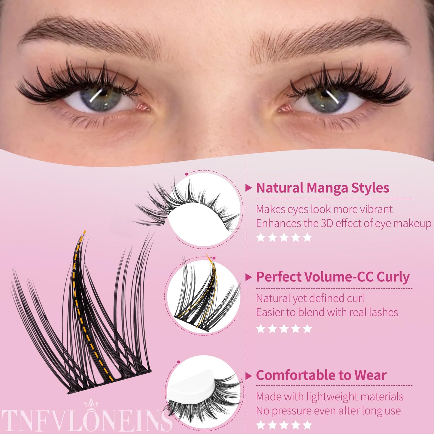 Wispy Lash Clusters Manga Cluster Eyelash Extensions Natural Fairy Eyelash Clusters 140Pcs Individual Lashes Clusters CC Curly Spiky Lash Extension by TNFVLONEINS