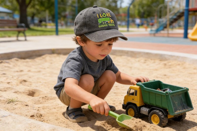 Horpe Garbage Trucks Hat for Kid, Trash Baseball Cap for Boys & Girls, Embroidered Washed Black Snapback Cap for Child