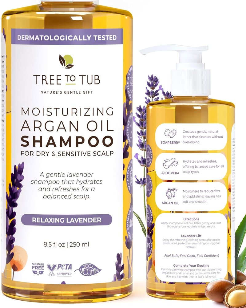 Lavender Dry Hair Shampoo for Sensitive Scalp - Gentle Hydrating Formula with Organic Argan Oil & Aloe Vera | Sulfate-Free, 12 oz