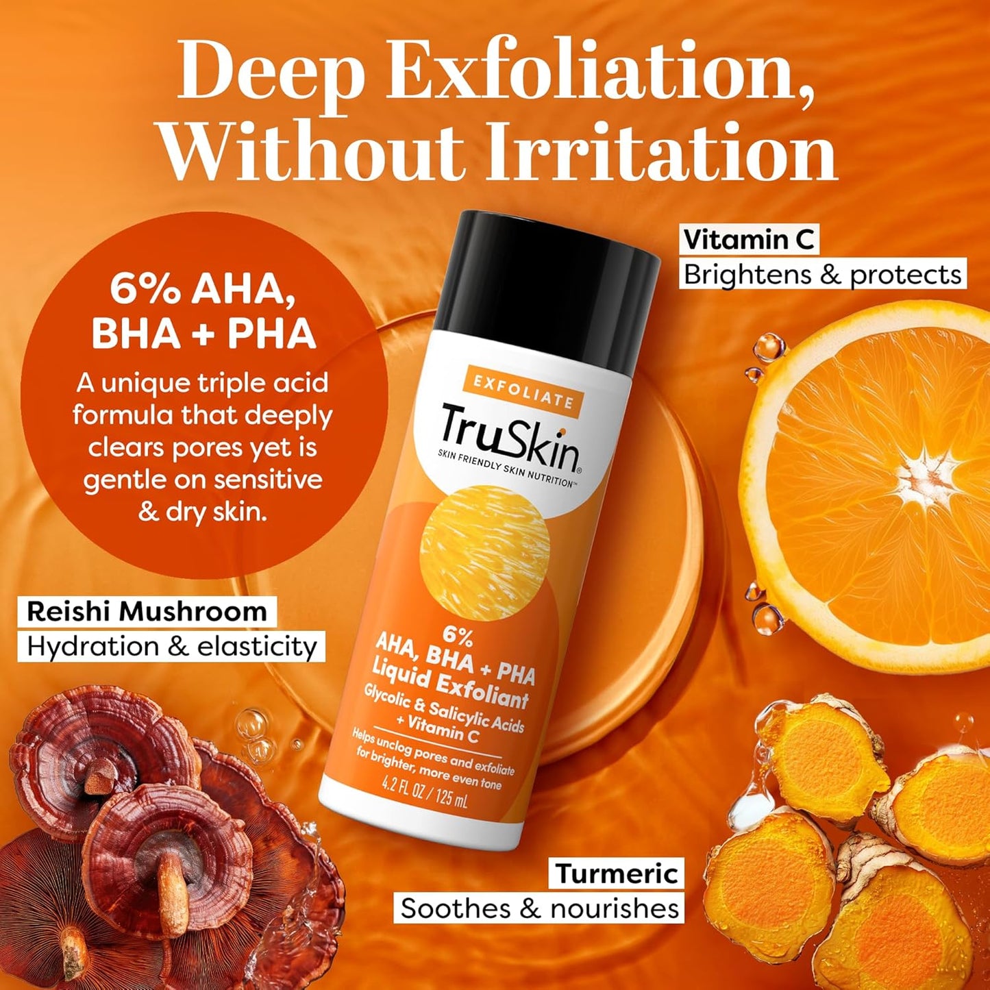 TruSkin BHA Liquid Exfoliant & Toner - Triple Acid AHA BHA PHA Formula with Salicylic & Vitamin C | 4.2 fl oz