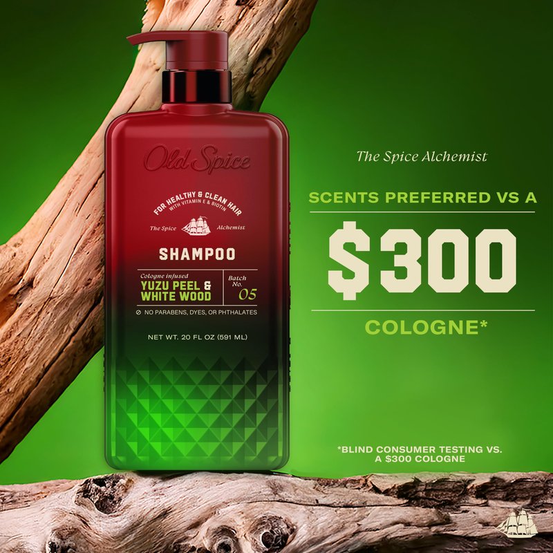 Old Spice Mens Shampoo, The Spice Alchemist Collection, Cologne-Infused Yuzu Peel & White Wood Scent, Free of Parabens & Phthalates, 21.9 fl oz