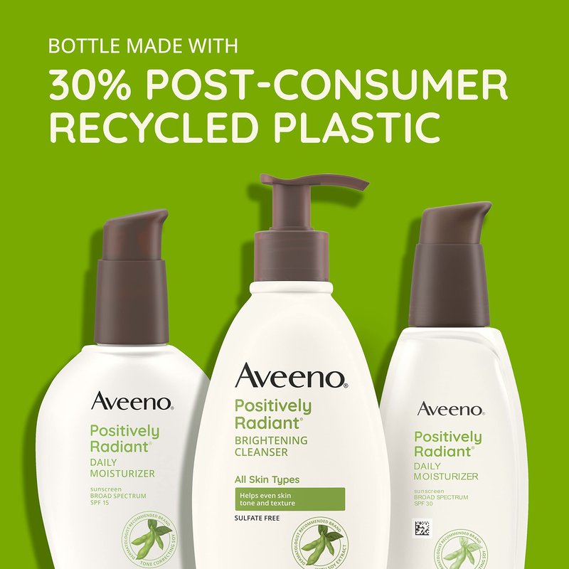 Aveeno Positively Radiant Brightening Facial Cleanser with Moisture Rich Soy Extract, Helps Even Skin Tone & Texture While Gently Lifting Away Dirt, Oil & Makeup, Sulfate-Free, 11 fl. oz