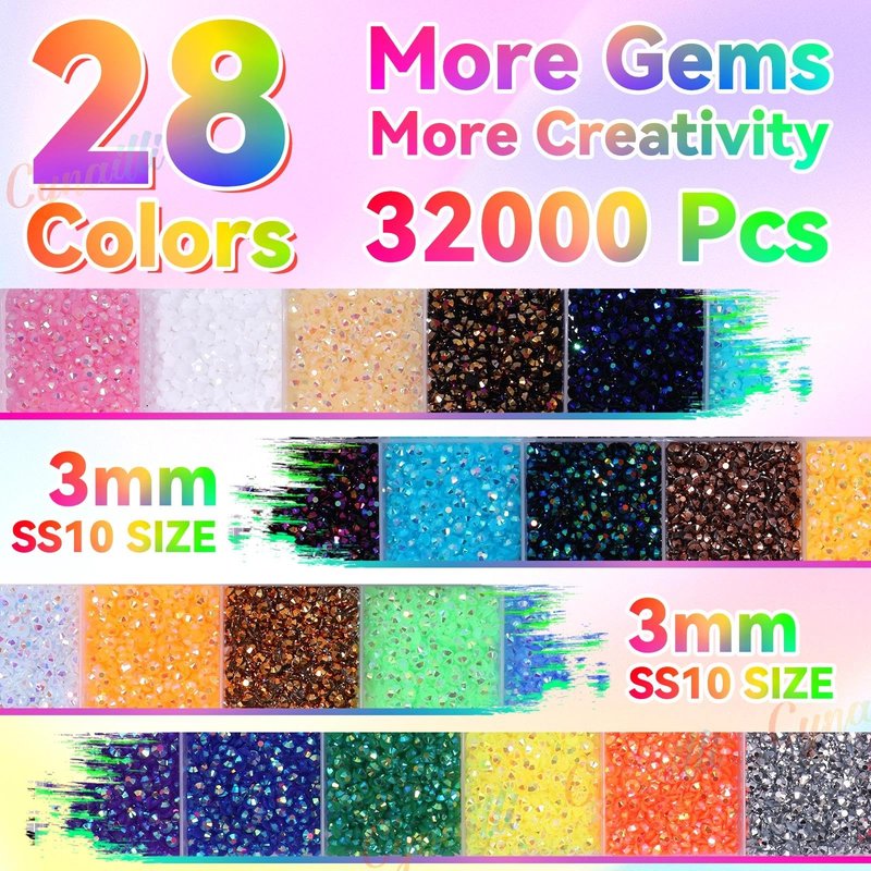 32000Pcs 3MM Colors Flatback Rhinestones for Bedazzling, Jelly Resin Rhinestones Gems, Colorful Gems Bedazzling for Crafting DIY Face Makeup Crafts Tumblers