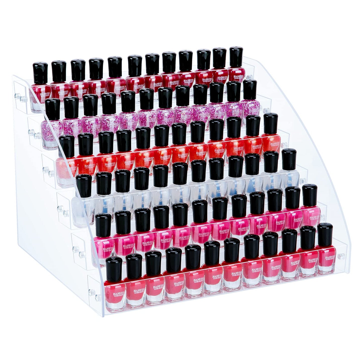 KINGROW Nail Polish Organizer Holder Rack 6 Layers Acrylic Display Shelf For Eyeglasses Essential Oils Ink Storage Holds Up to 96 Bottles (Fit 1-2oz Bottles)