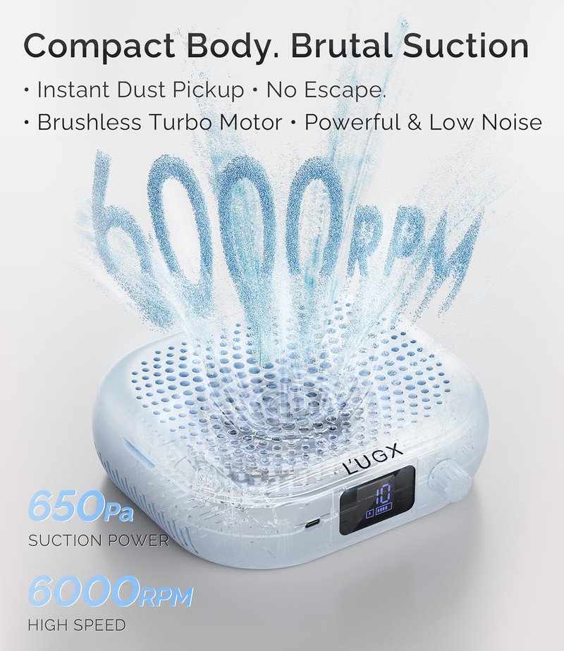 Rechargeable Nail Dust Collector - Professional Compact Design with Strong Suction, 10-Speed Turbo Fan & LED Display | Azure Wave
