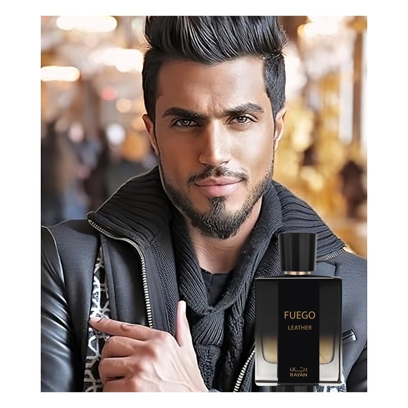 RAYAN Fuego Leather Perfume for Men – Long Lasting Arabian Eau De Parfum, 100mL (3.34 Fl oz) Men Perfume with Bergamot, Lavender, Vetiver, Sandalwood & Amber - Ideal Gift for Father's Day
