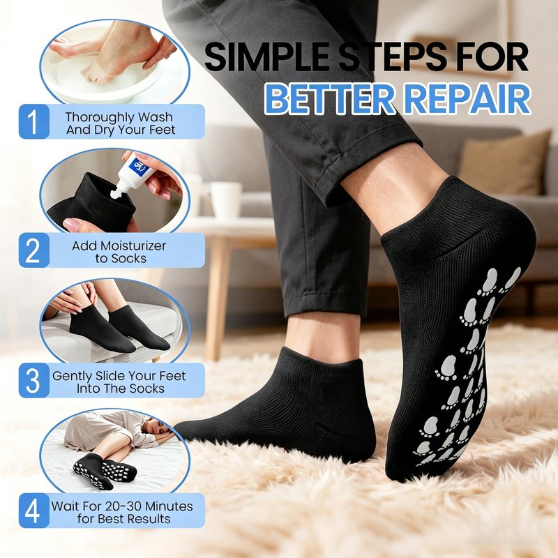 Silicone Moisturizing Socks for Women Men Large- 2Pairs Foot Moisturizer Socks for Dry Cracked Feet- Black Aloe Spa Moisture Hydrating Foot Care Socks (L Up to Size 12)