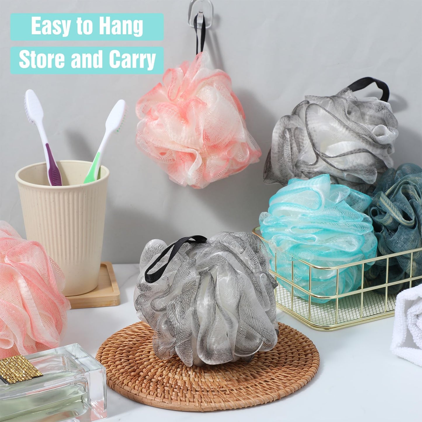 48pcs Bath Sponges for Shower Loofah Sponge Loofahs Bulk Exfoliating Body Scrubber Travel Soft Mesh Pouf for Body Wash for Men Women Washing Bathing Accessories