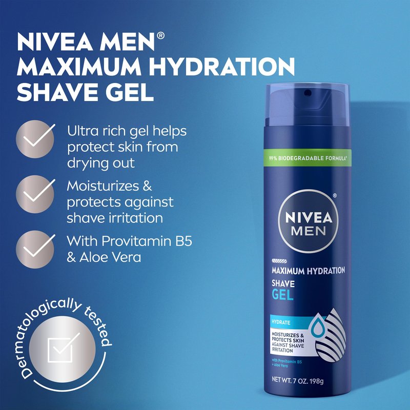 NIVEA MEN Maximum Hydration Shave Gel, with Aloe Vera and Provitamin B5, Shaving Gel for Men, 7 Oz Can, Pack of 3