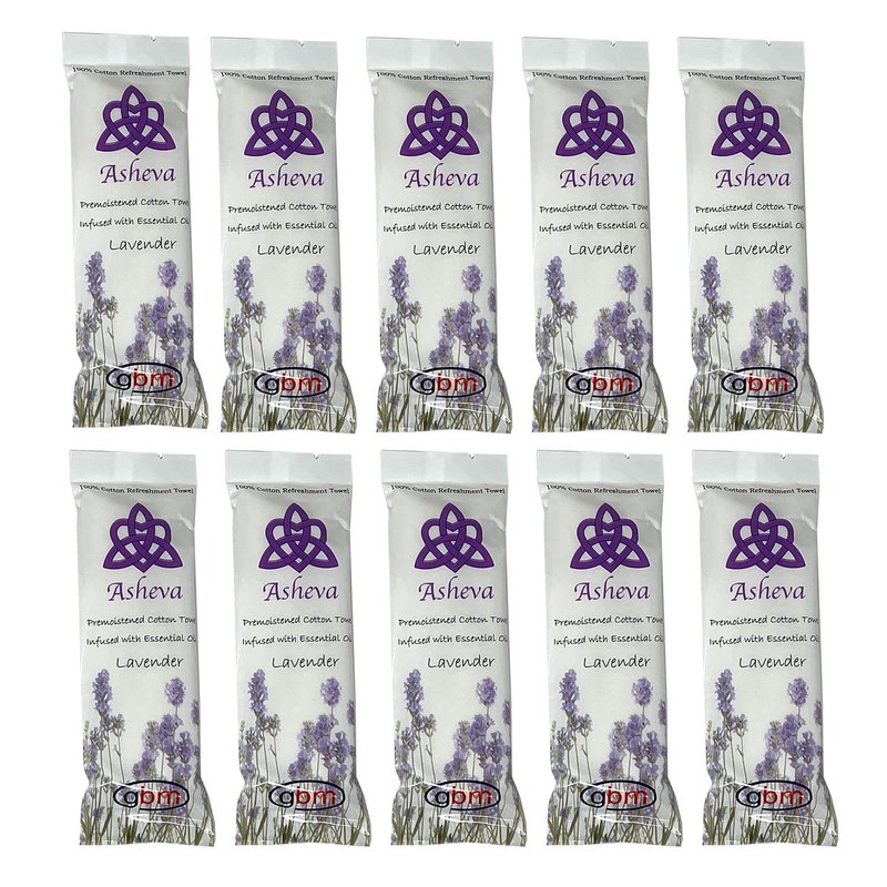 Asheva 8" x 9" Individually Wrapped Oshibori Disposable Towels - Luxurious Moist Cotton Hot/Cold Refreshment Towel - Lavender, Lemon, or Tea Tree Scents - Perfect for Spa, Travel, Dining & Events
