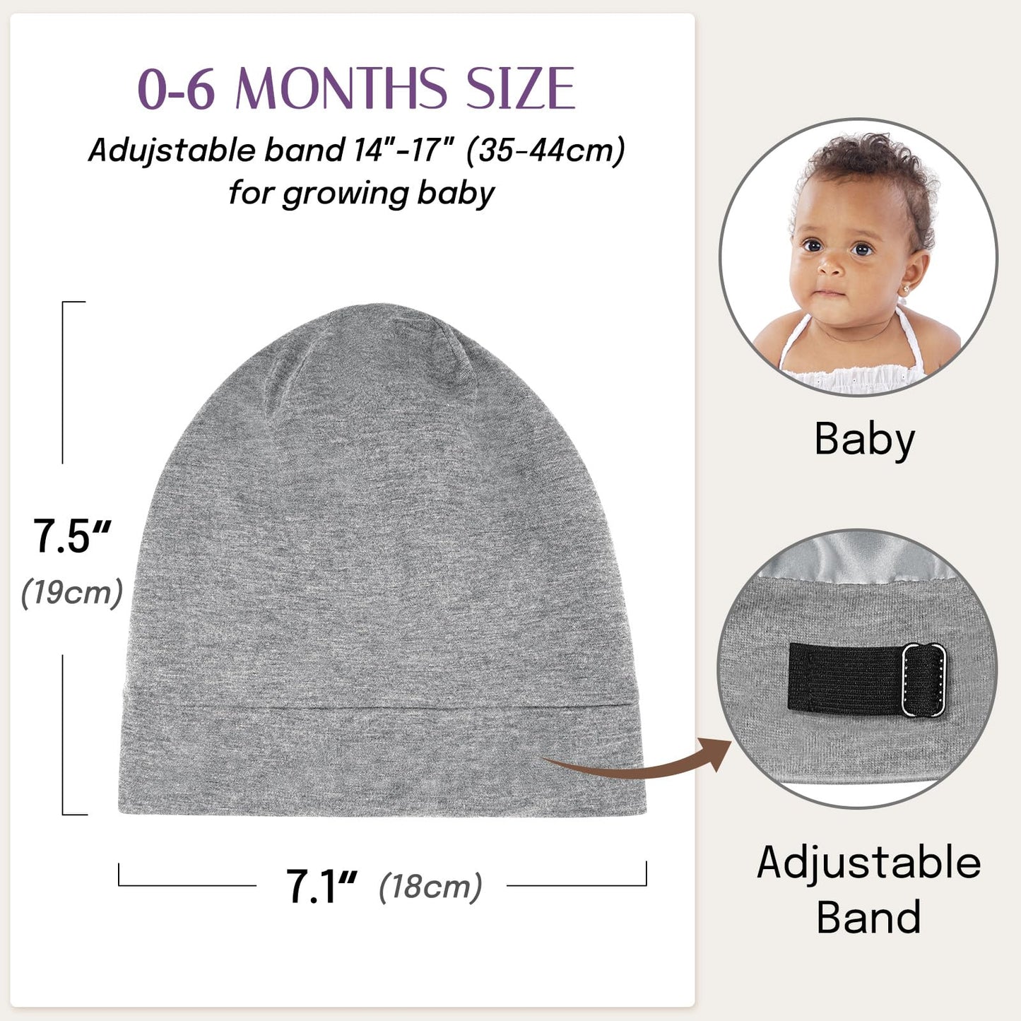 OLESILK Silk Baby Bonnet for 0-6 Months - 100% Mulberry Silk Toddler Hair Bonnet, Adjustable Night Cap for Sleeping Light Grey