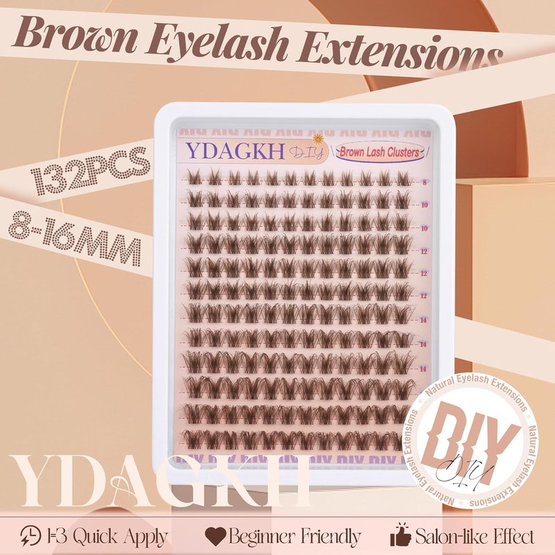 Skiennix Brown Lash Clusters - Natural Wispy Eyelash Extensions with Invisible Band | 8-16mm D Curl