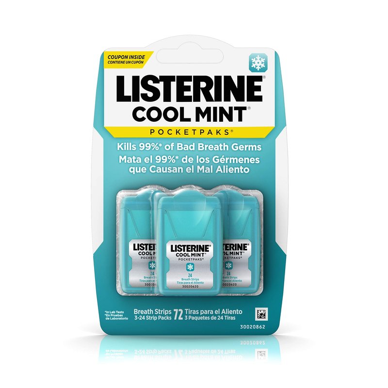 Listerine Pocketpaks Cool Mint Breath Strips 72 Count + 3 Packs Listerine Freshburst Breath Strips 24 Count Each