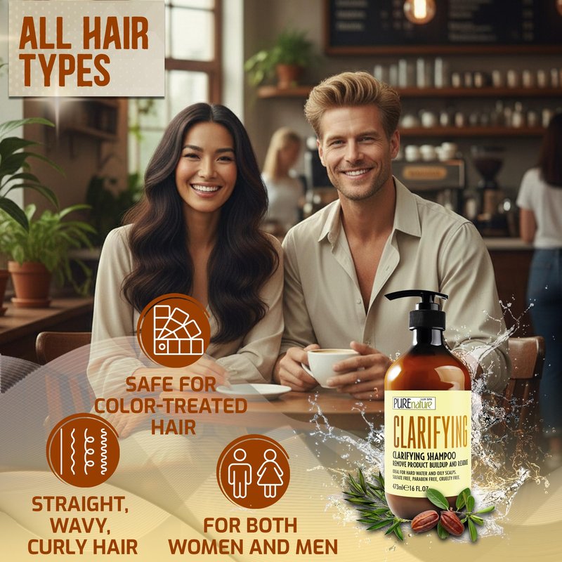 Clarifying Shampoo - Sulfate Free Deep Cleansing for Oily Scalp Treatment - Buildup and Excess Oil Remover - Salon Professional Paraben Free Formula - For Women and Men - Ideal for Swimmers - 16 Fl Oz