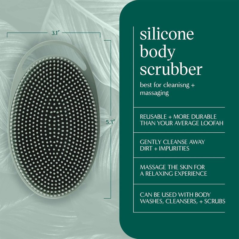 EcoTools Dry Body Brush for Circulation, Dead Skin Removal + Sage Green Silicone Body Scrubber & Massager for Exfoliating, Cleansing & Self-Care Gifts