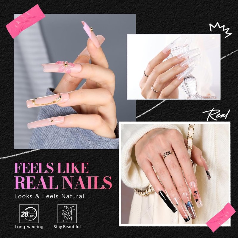 Makartt XL Tapered Square Nail Tips - Matte Clear Half Cover Fake Nails with Alignment Guides | 240pcs in 12 Sizes