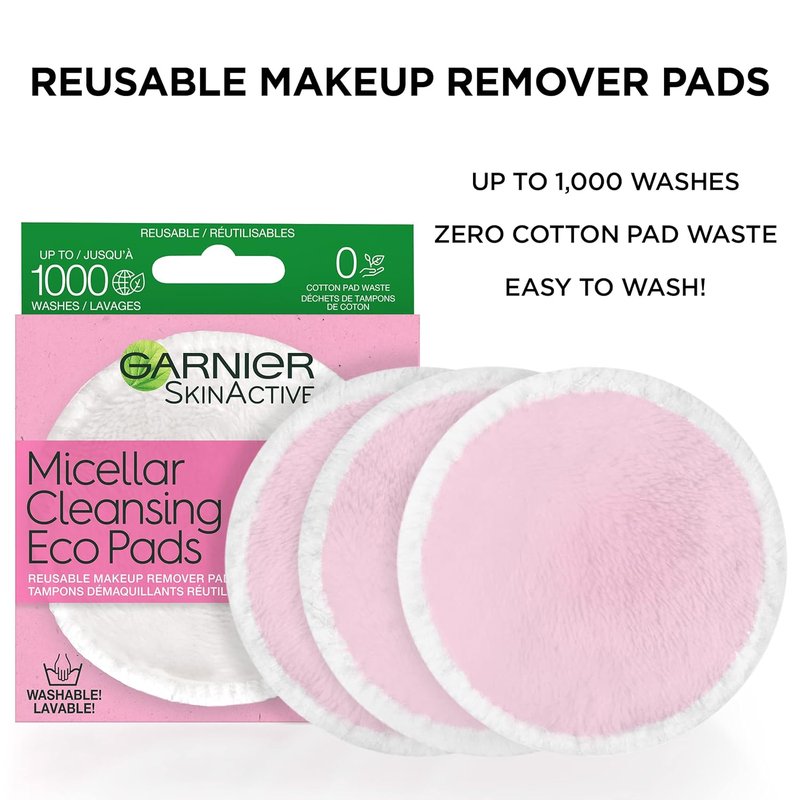 Garnier Micellar Cleansing Eco Pads - Reusable Ultra-Soft Microfiber Pads | 3-Pack