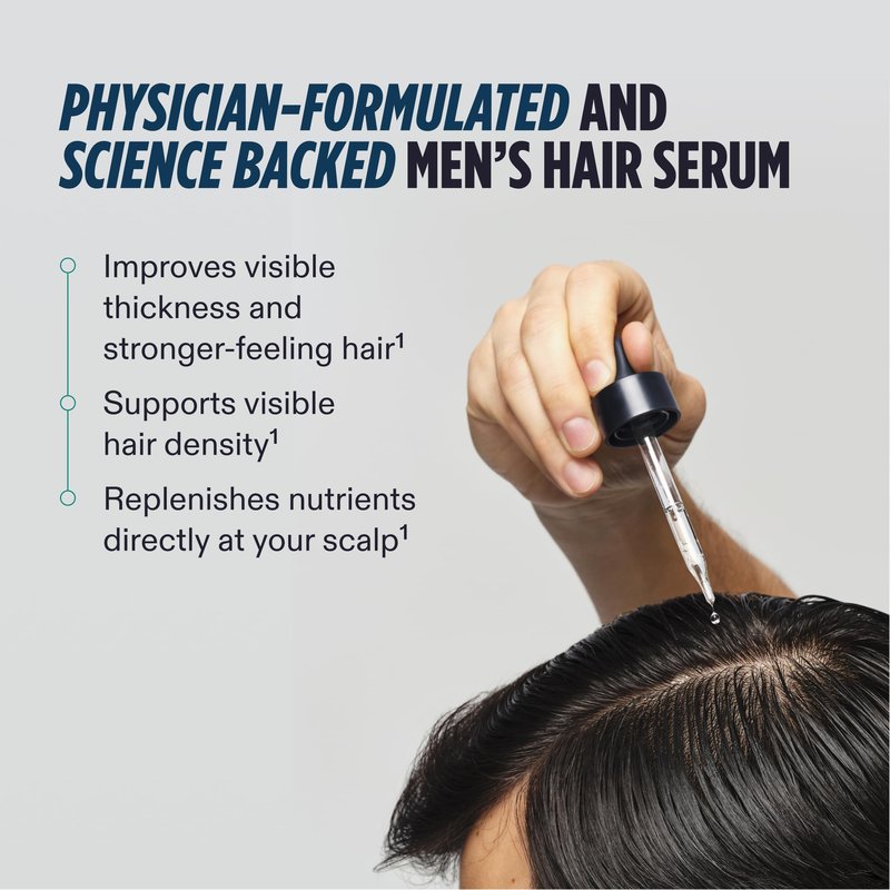 Nutrafol Men's Hair Serum, Clinically Tested to Support Visibly Thicker Hair and Scalp Coverage, Lightweight and Non-Greasy, for Daily Use - 30mL, 1 Bottle