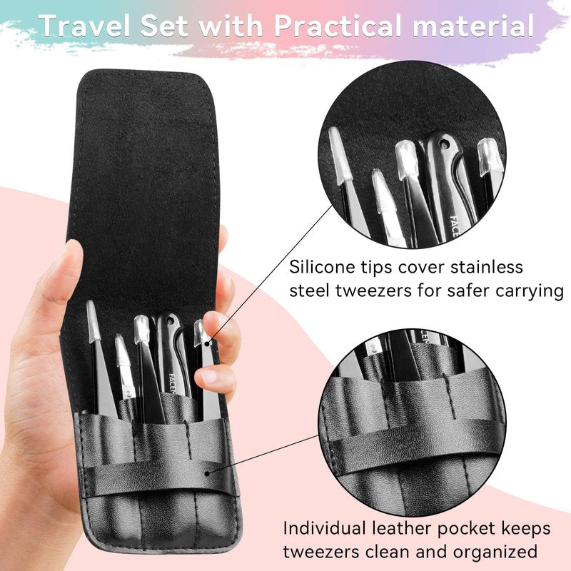 FACEMADE Tweezers Set with Scissors and Eyebrow Razor, Eyebrow Tweezers for Women and Men, Professional Stainless Steel Tweezers for Facial Hair Removal