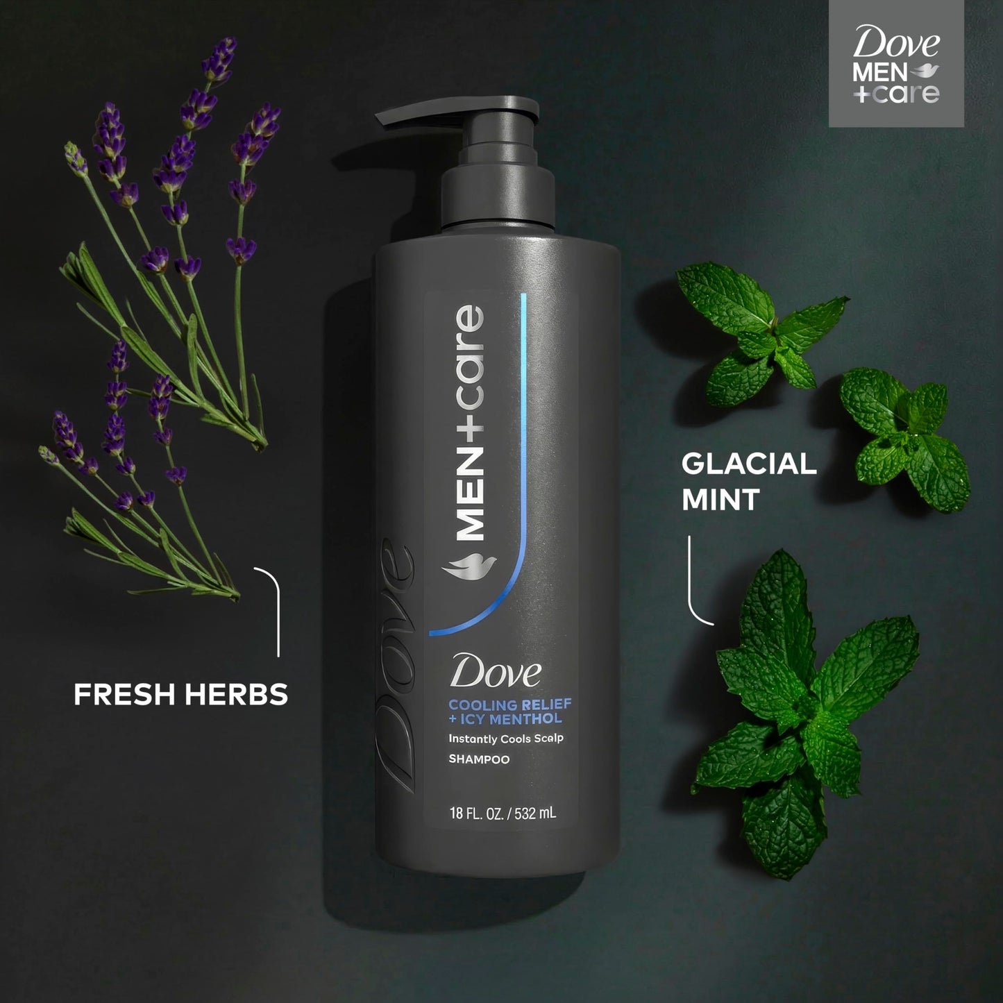 Dove Men+Care Shampoo 1 ct Cooling Relief for Instantly Cools Scalp, with Icy Menthol, 18 FL OZ