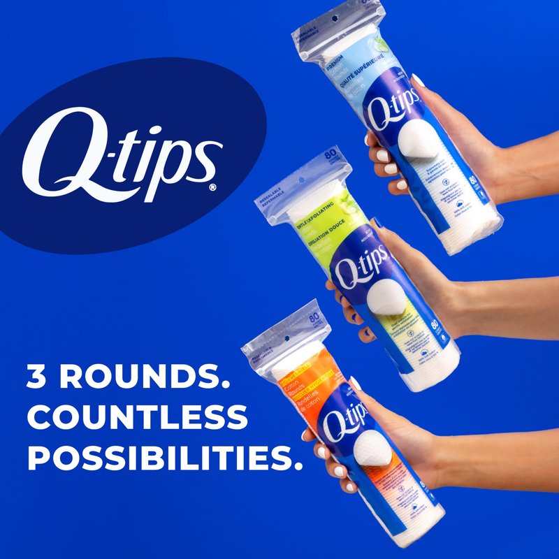 Q-Tips Hygiene Shield Cotton Rounds for Face, 100% Cotton, Antimicrobial Lint Free Makeup Remover Pads, Cleansing Face Pads for Toner, Nail Polish Remover, Skin Care - 80 Count Per Pack, 6 Pack