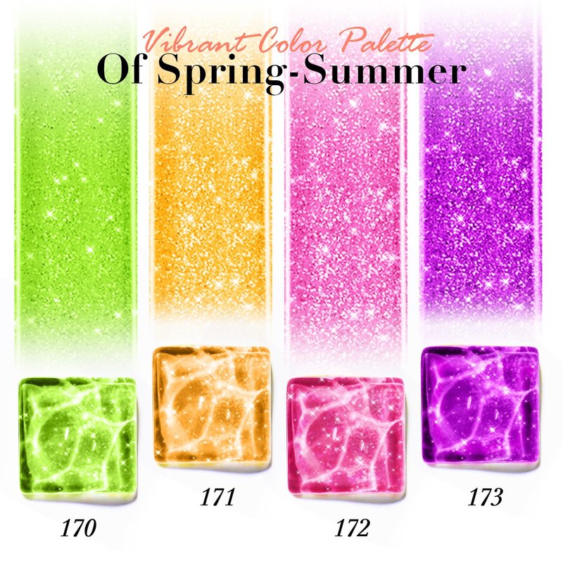 AZUREBEAUTY Nail Polish Set, 4 Colors Flash Reactive Shimmer Glitter Neon Pink Orange Green Purple Spring Summer Long Lasting Quick Dry Natural Fingernail Lacquer Strengthening Kit with Top Coat