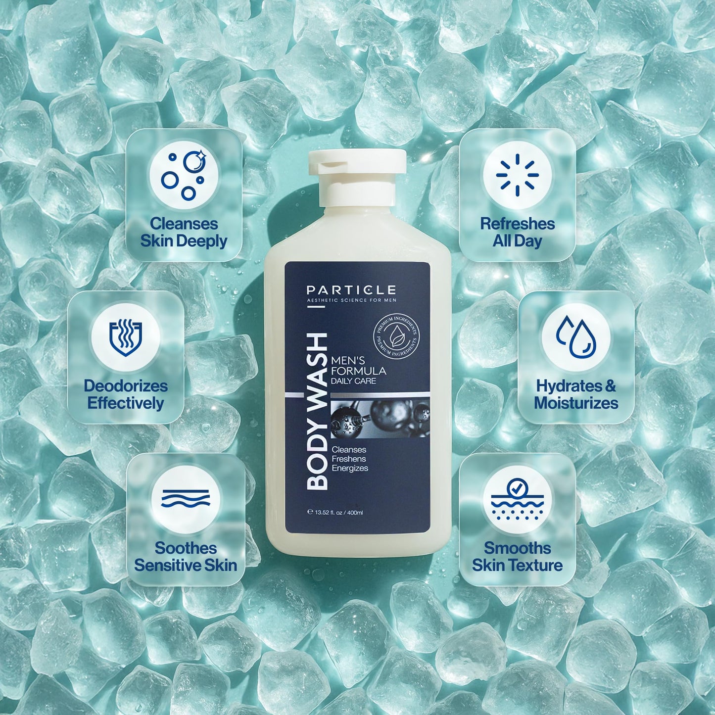 Particle Men’s Body Wash, Daily Skin Care for Men with Dead Sea Minerals, Hydrating Moisturizing Shower Gel and Cleanser for Men, All Skin Types, Fresh Citrus and Woody Scent, 13.52 FL OZ