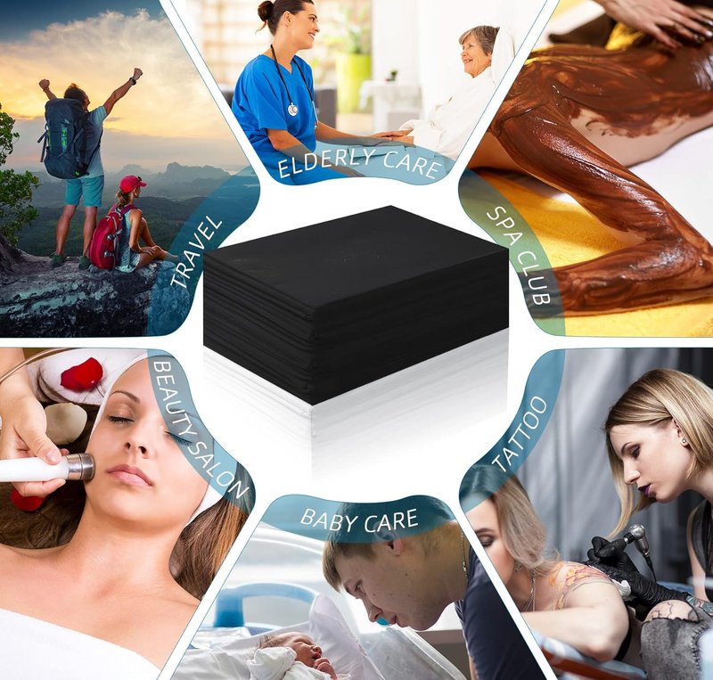 Disposable Bed Sheets - 50 Pack Waterproof Non-Woven Fabric for Spa, Massage, Beauty Salons | 31 x 70 Inches - Black