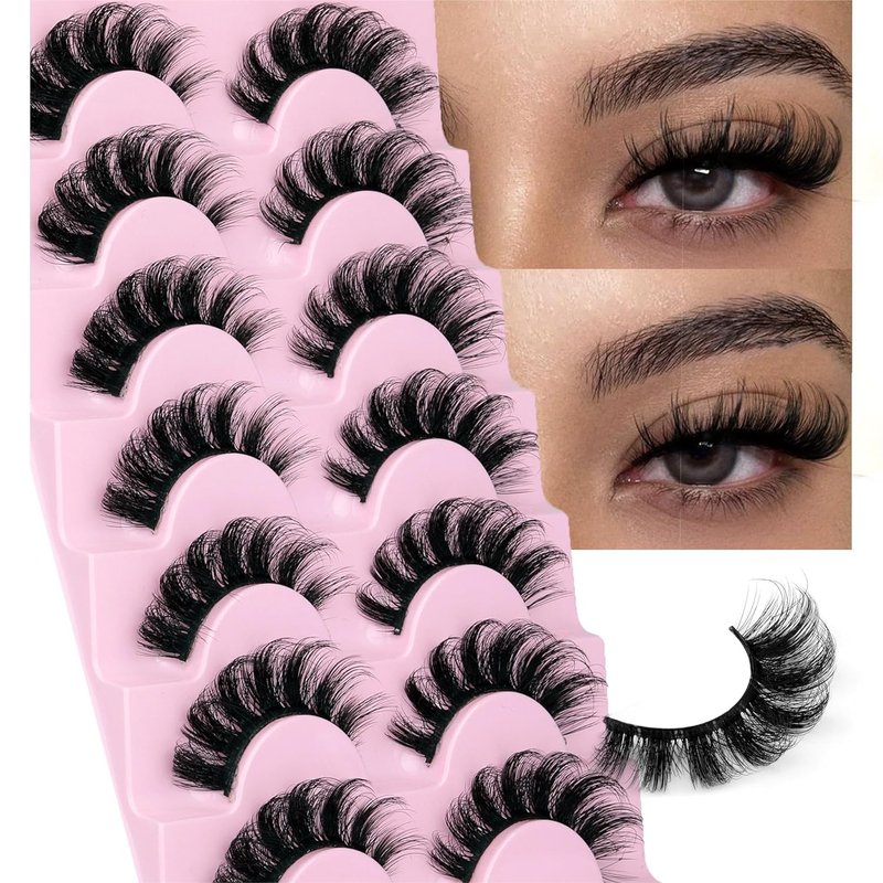 EYDEVRO Mink Lashes - Fluffy 3D Wispy False Eyelashes for Natural Look | 7 Pairs D Curl Strip Lashes