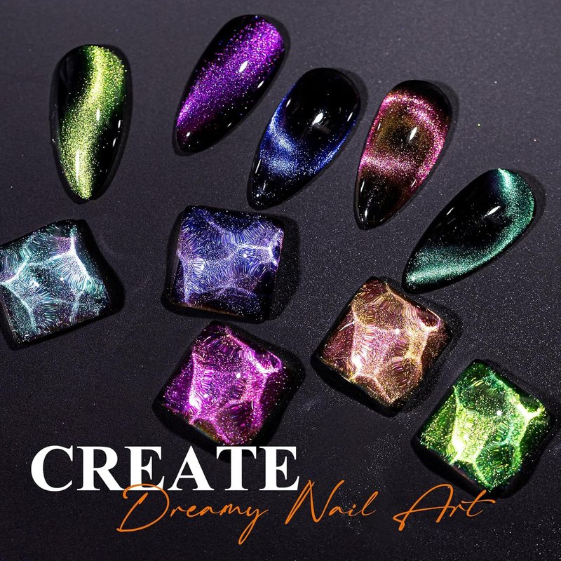 MIZHSE 9D Cat Eye Gel Nail Polish Set - Glitter Chameleon Magnetic Gel with Black & 2 Magnet Sticks