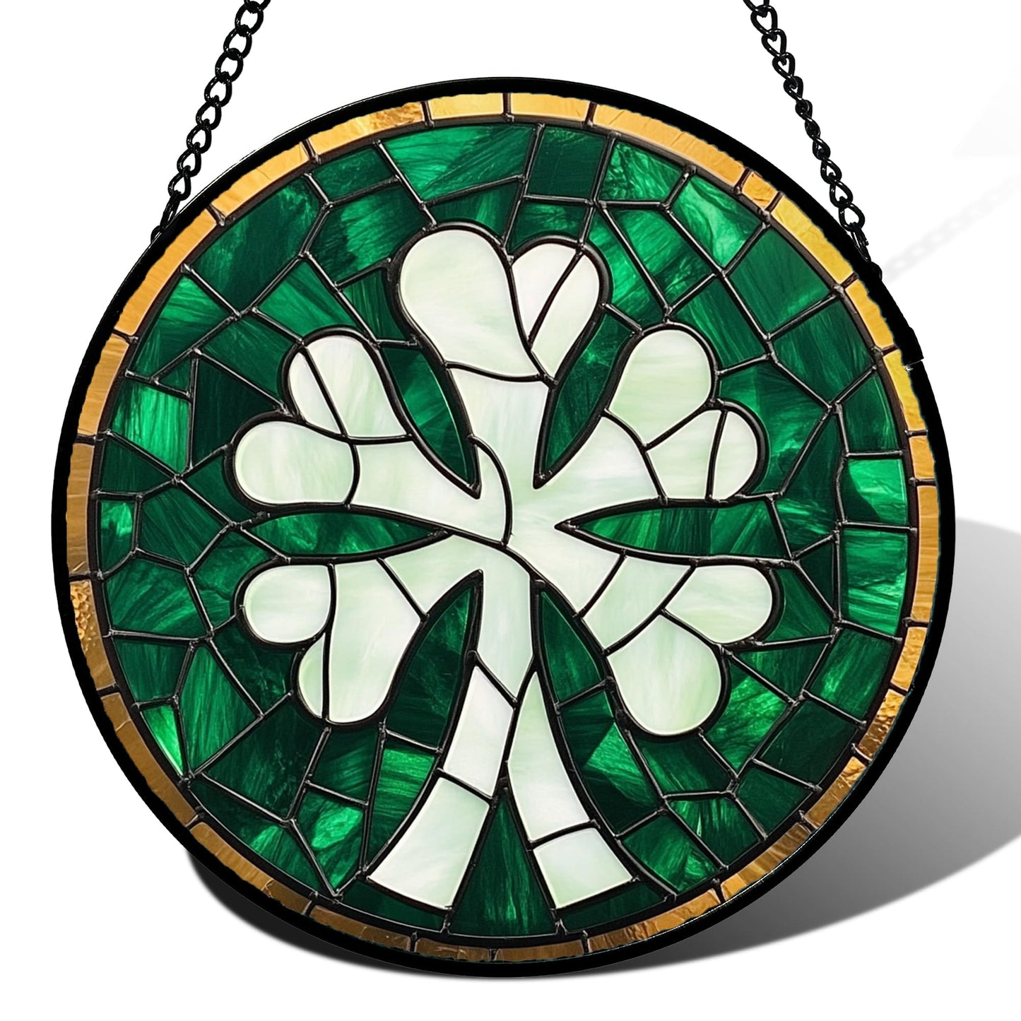 QZQCBLC Stained Glass Window Hanging Green Clover 6.3" - Suncatcher Door Garden Sun Catcher Home Ireland Decor Birthday Mother's Day St Patrick's Day Gifts for Mom Men Woman Wife Friend