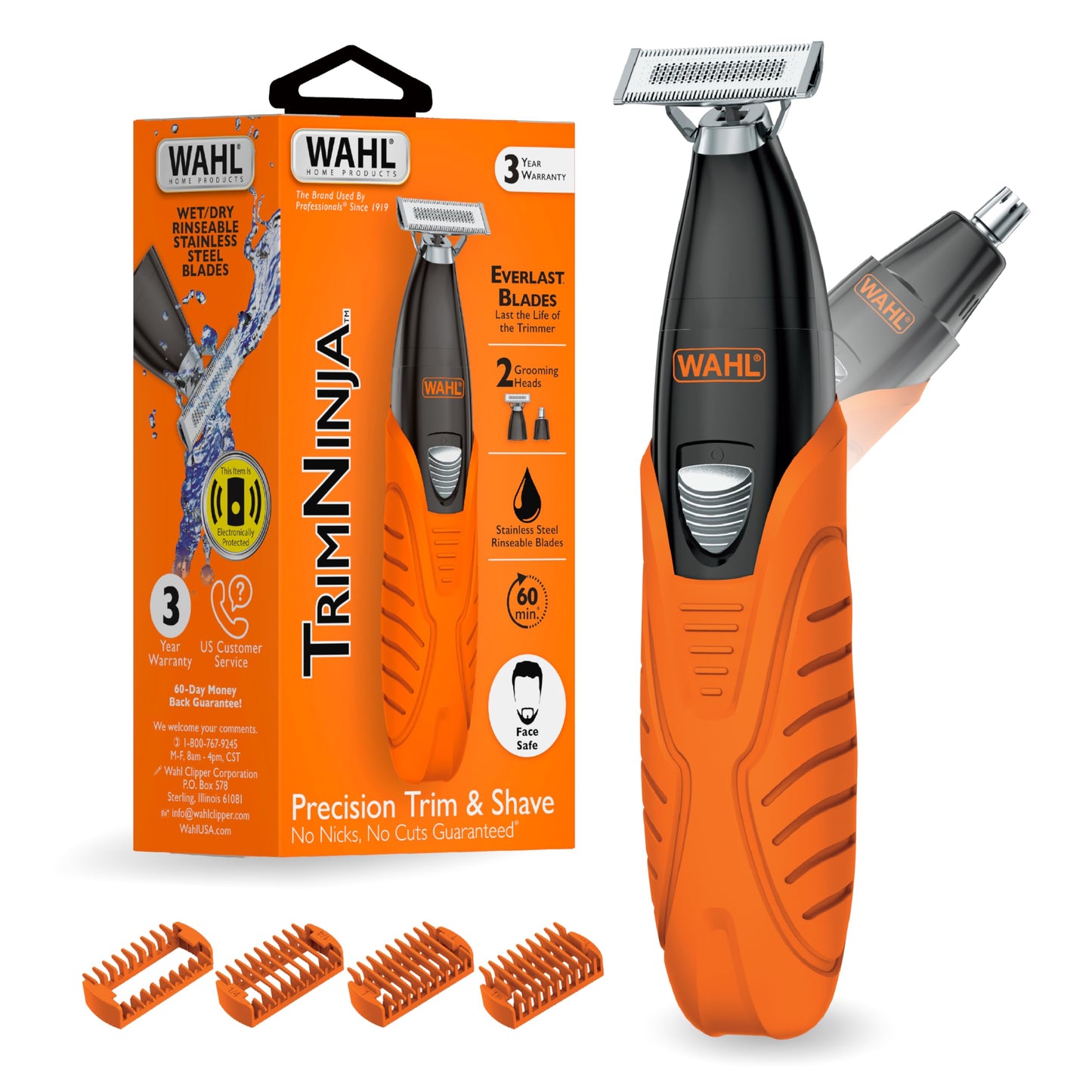 Wahl Trim Ninja Hybrid Electric Shaver for Facial Hair & Nose Grooming – 2 Heads - Bi-Directional Electric Beard Trimmer for Men – Precision Ear & Nose Hair Trimmer for Men – Model 3030114