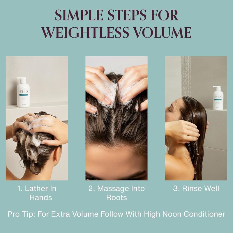 hOURS High Noon Volumizing Shampoo for Fine & Thin Hair - Weightless Sulfate-Free Cleanser with Pea Protein & Arginine - Boosts Fullness, Strength & Body - Color-Safe Formula for Lifted Hair 8oz