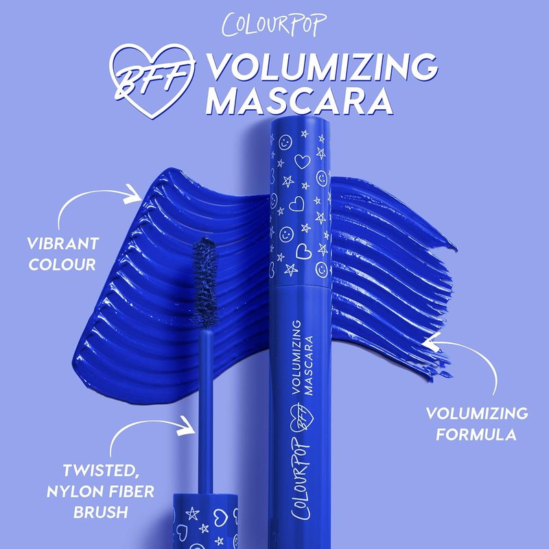 ColourPop BFF Mascara - Volumizing & Lengthening Black Mascara with Twisted Nylon Brush - Cruelty-Free Eye Makeup - Left On Red (0.24 fl oz)