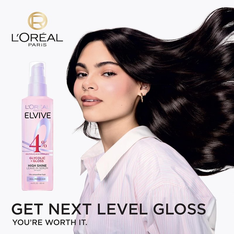 L'Oreal Paris Elvive Glycolic Hair Serum - High Shine Leave-In Treatment for Dull Hair | 4.4 Fl Oz
