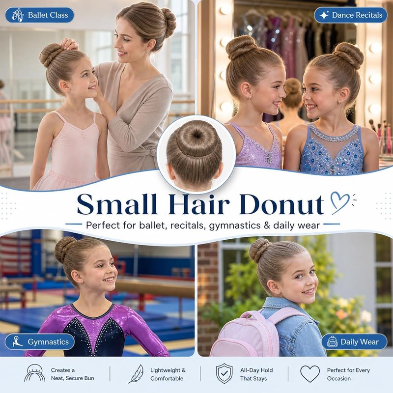 Hair Donut Bun Maker Set - 6 Pcs Firm Hold Bun Shaper Rings for Women | 2 Sizes (Small & Medium) + 5 Hair Ties & 20 U Pins - Tan Brown