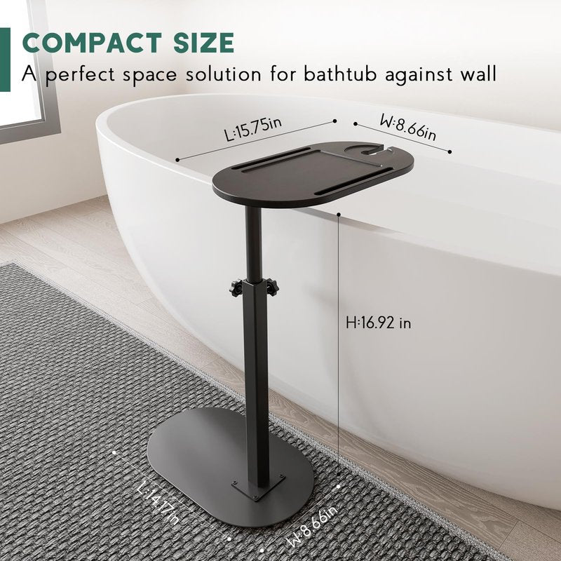 Yumkfoi Bathtub Tray Table with Carbon Steel Base, Freestanding Bath Tray for Tub Against Wall, Bathtub Caddy Hot Tub Table for Luxury Bath Home Spa Bath Accessories (Carbon Steel&Bamboo)