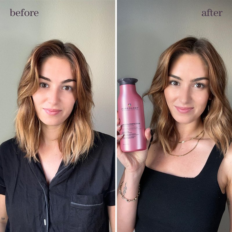 Pureology Smooth Perfection Shampoo - For Frizzy and Color Treated Hair, Smooths Hair & Controls Frizz, Sulfate-Free & Vegan, 9 Oz