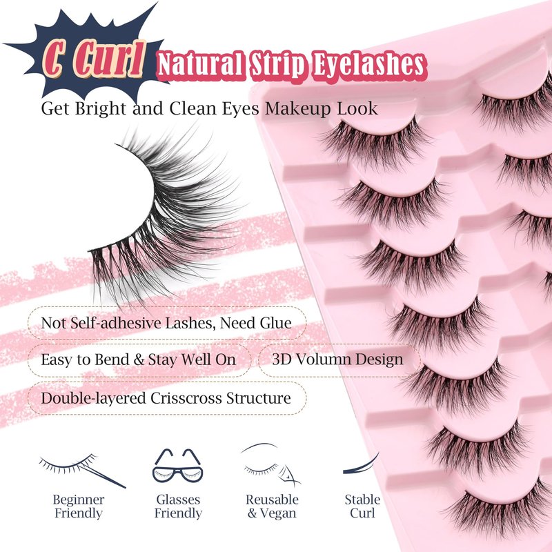 Siligli Lashes Natural Look Lash Strip False Eyelashes 7 Pairs