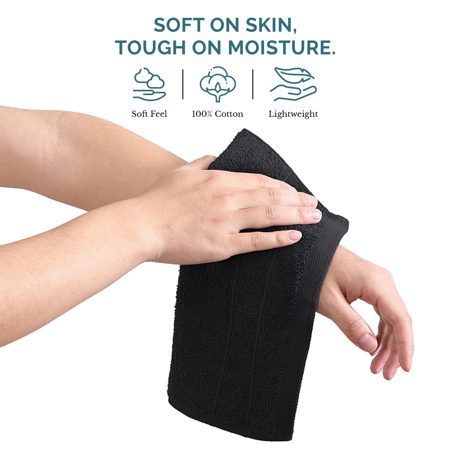 Casa Platino Washcloths 6 Pack - 100% Ringspun Cotton Washcloths - 13"x13"- Soft Textured, Well Stitched, Lightweight Towel - Absorbent & Durable - Perfect for Daily use - Black Wash Cloths