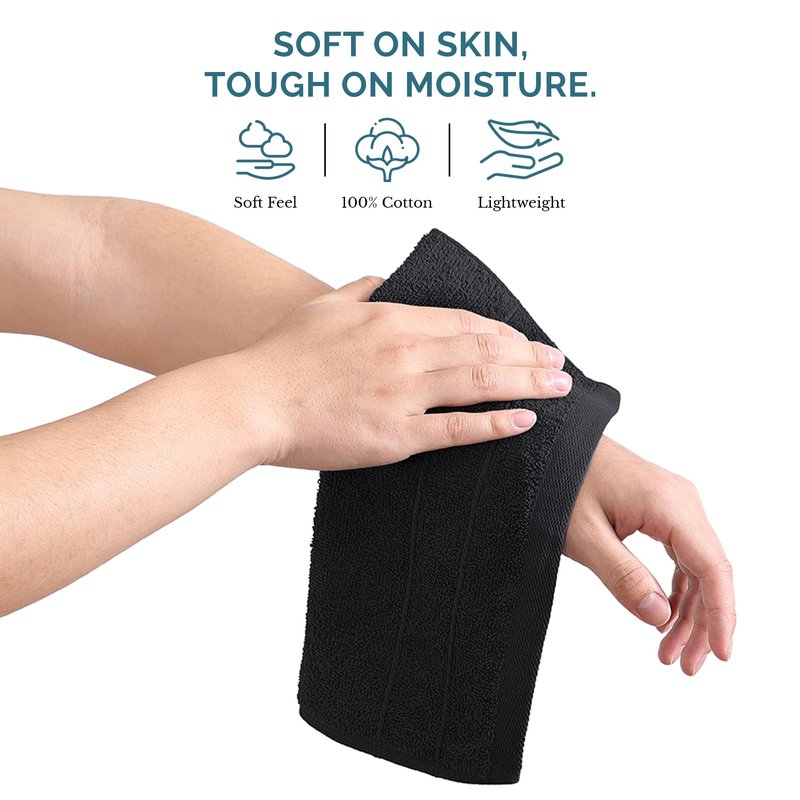 Casa Platino Washcloths 12 Pack - 100% Ringspun Cotton Washcloths - 13"x13"- Soft Textured, Well Stitched, Lightweight Towel - Absorbent & Durable - Perfect for Daily use - Black Wash Cloths