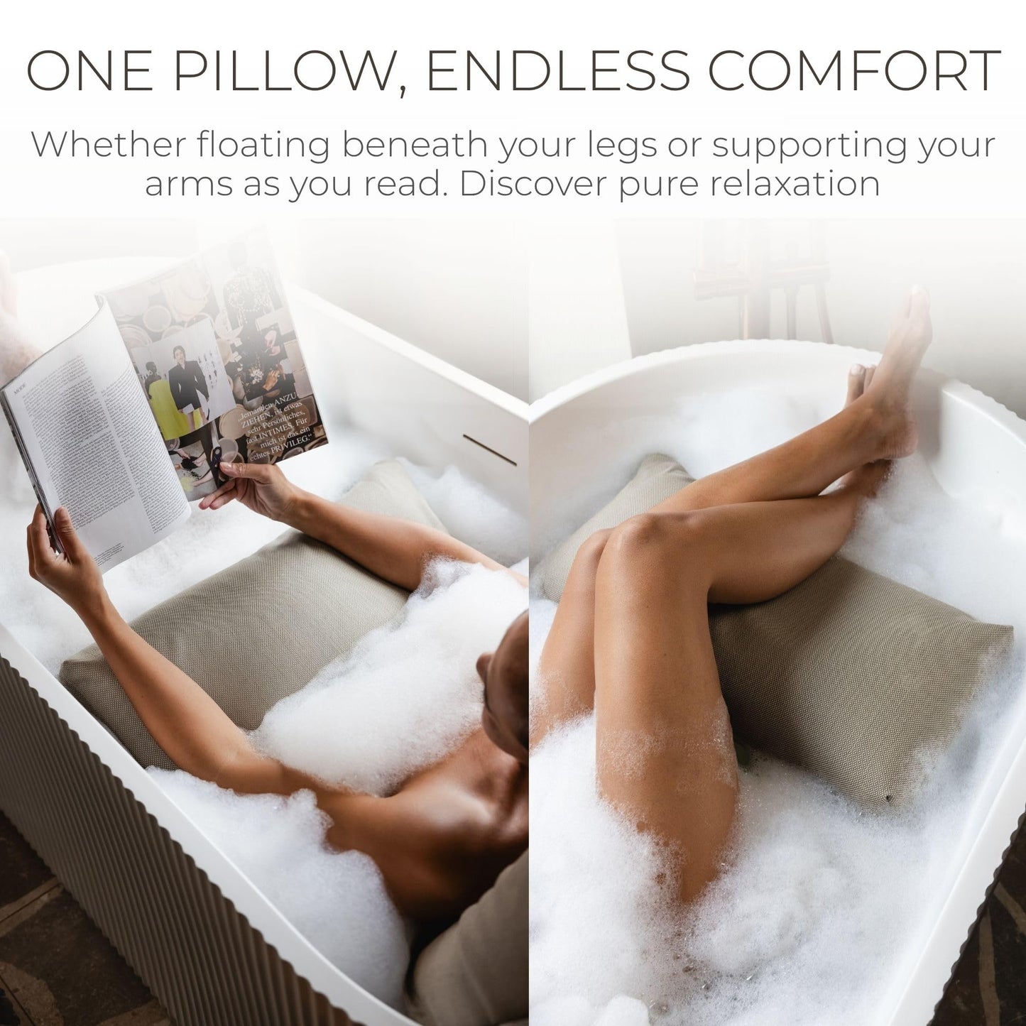 BADESOFA® Luxury Bath Tub Pillow for Feet | Premium-Quality Materials | Comfortable & Quick-Drying | Washable Bath Cushion in Ivory Pearl | Home Spa Accessories | Universal Fit for Any Bathtub