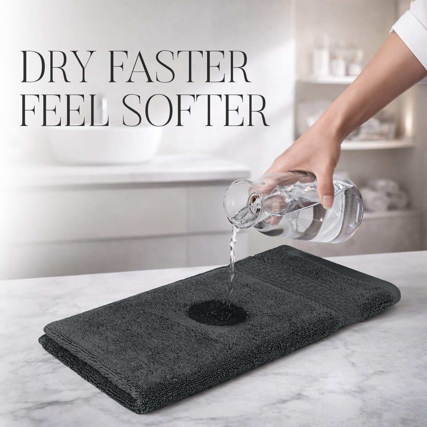 RIVERSIDE 12-Pack Premium 100% Cotton Gray Face Towels for Bathroom [12x12] - Reusable Luxury Face Wash Cloths for Showering - 550 GSM Super Soft & Absorbent Washcloths for Body, Spa & Gym
