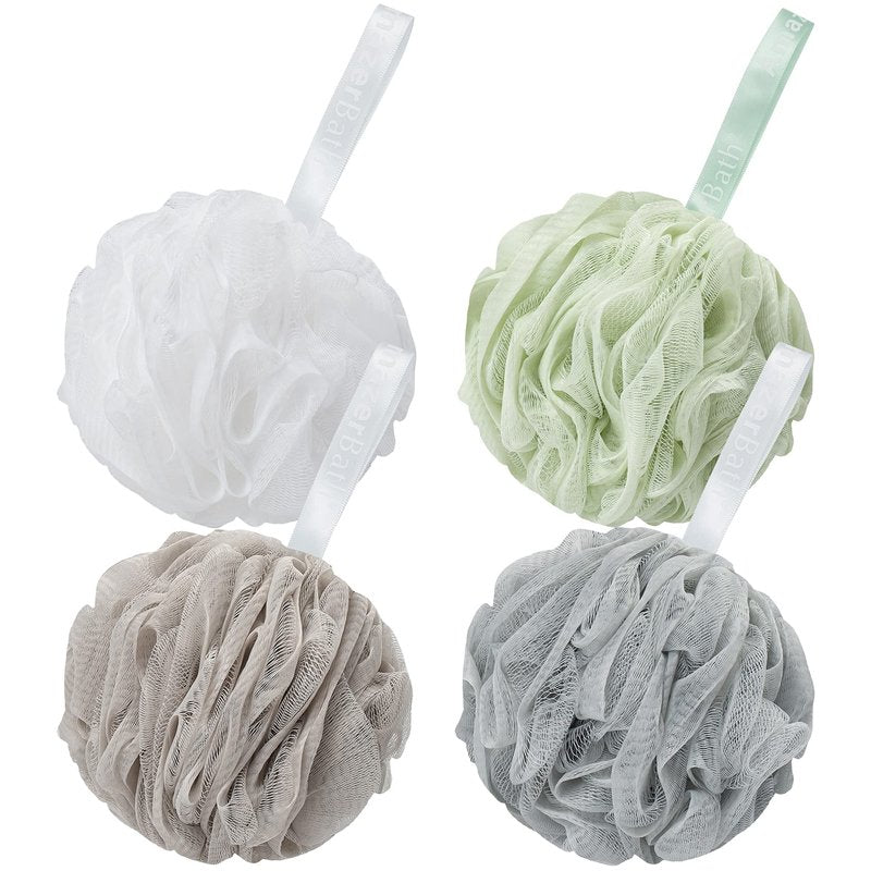 AmazerBath Loofah Sponge 75g/Piece, Exfoliating Bath Sponge Body Scrubber - Loofa Set of 4 Neutral Colors (Large)