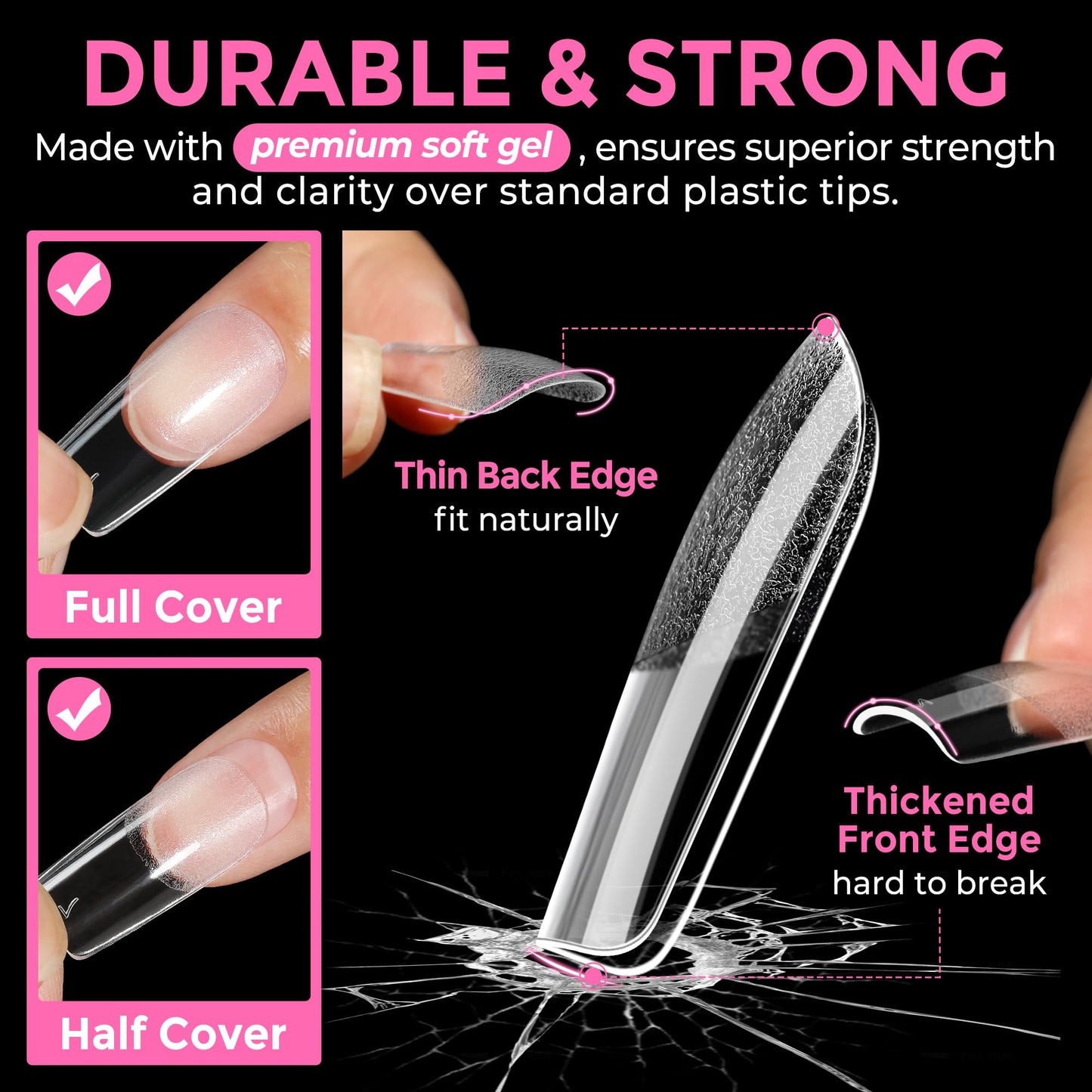 UNA GELLA Medium Square Nail Tips: 216pcs Square Press on Nails Pre-shape Clear Nails Tips for Full Cover Acrylic French False Nails For Nail Extension, Home DIY Nail Salon 12 Sizes False Tips