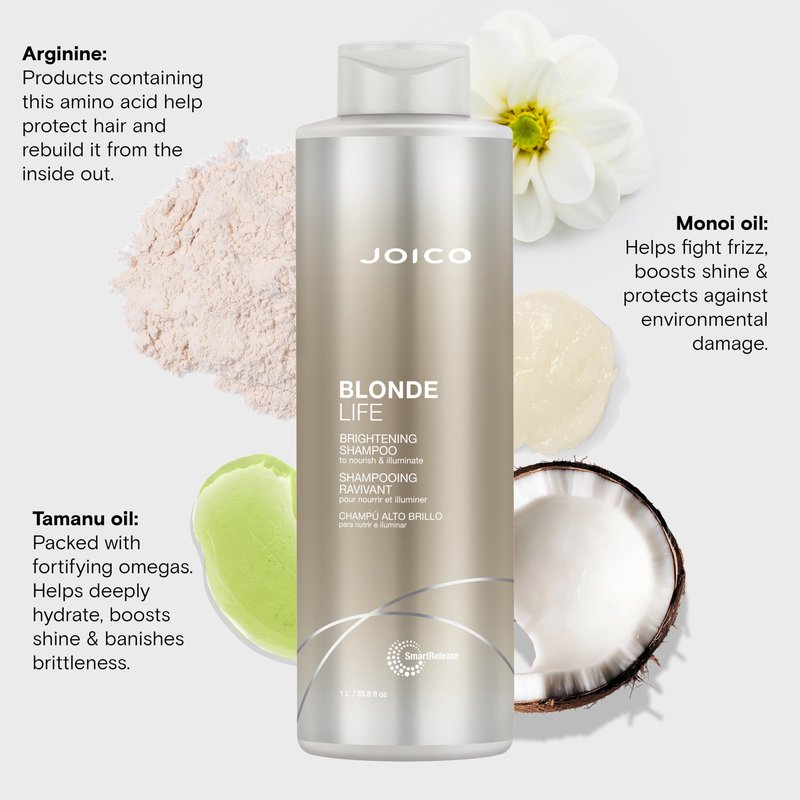 Joico Blonde Life Brightening Shampoo | For Blonde Hair | Add Softness & Smoothness | Sulfate Free | With Monoi & Tamanu Oil | 33.8 Fl Oz