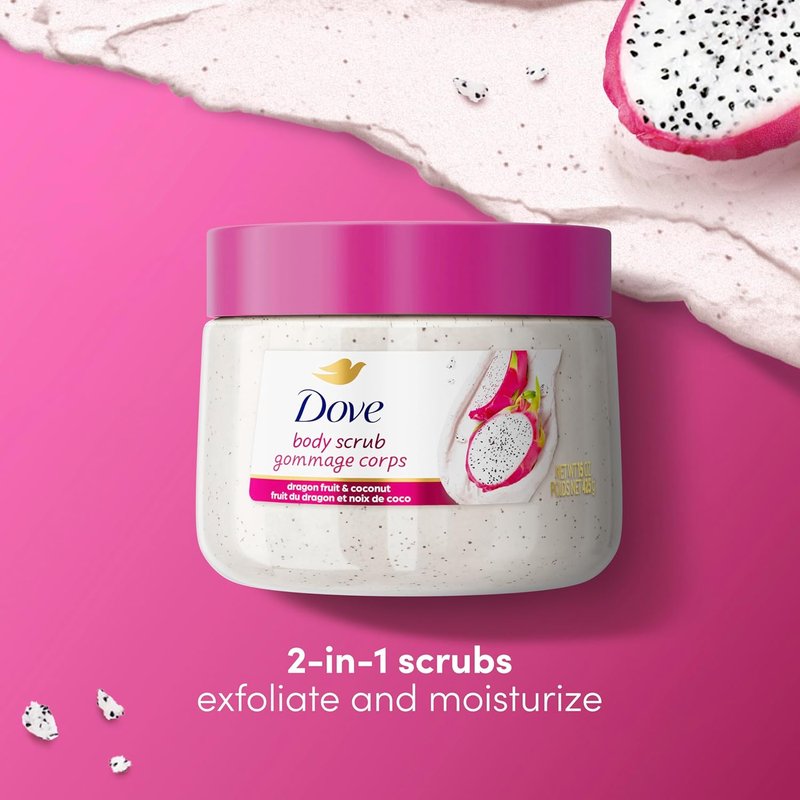 Dove Body Scrub - Dragon Fruit & Coconut Cream Exfoliates for Smooth, Radiant Skin | 15 oz
