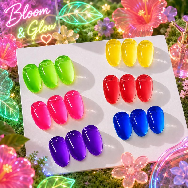 Neon Gel Nail Polish Set - Translucent Soak Off Colors for DIY Nail Art | 6 Vibrant Shades